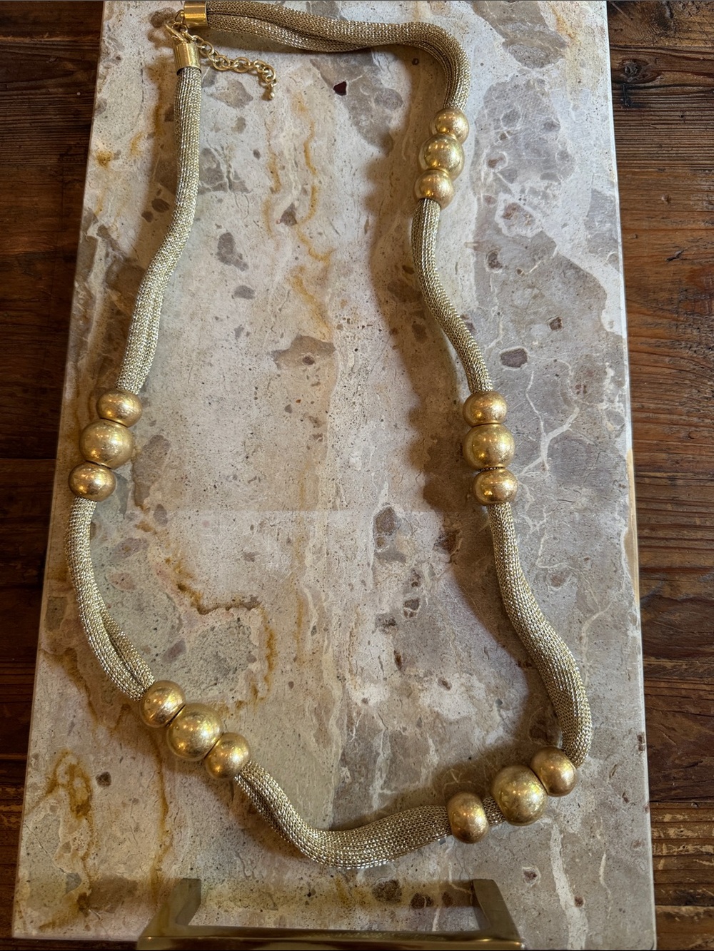 Gold Bead Mesh Necklace 40 inches- Women Jewelry